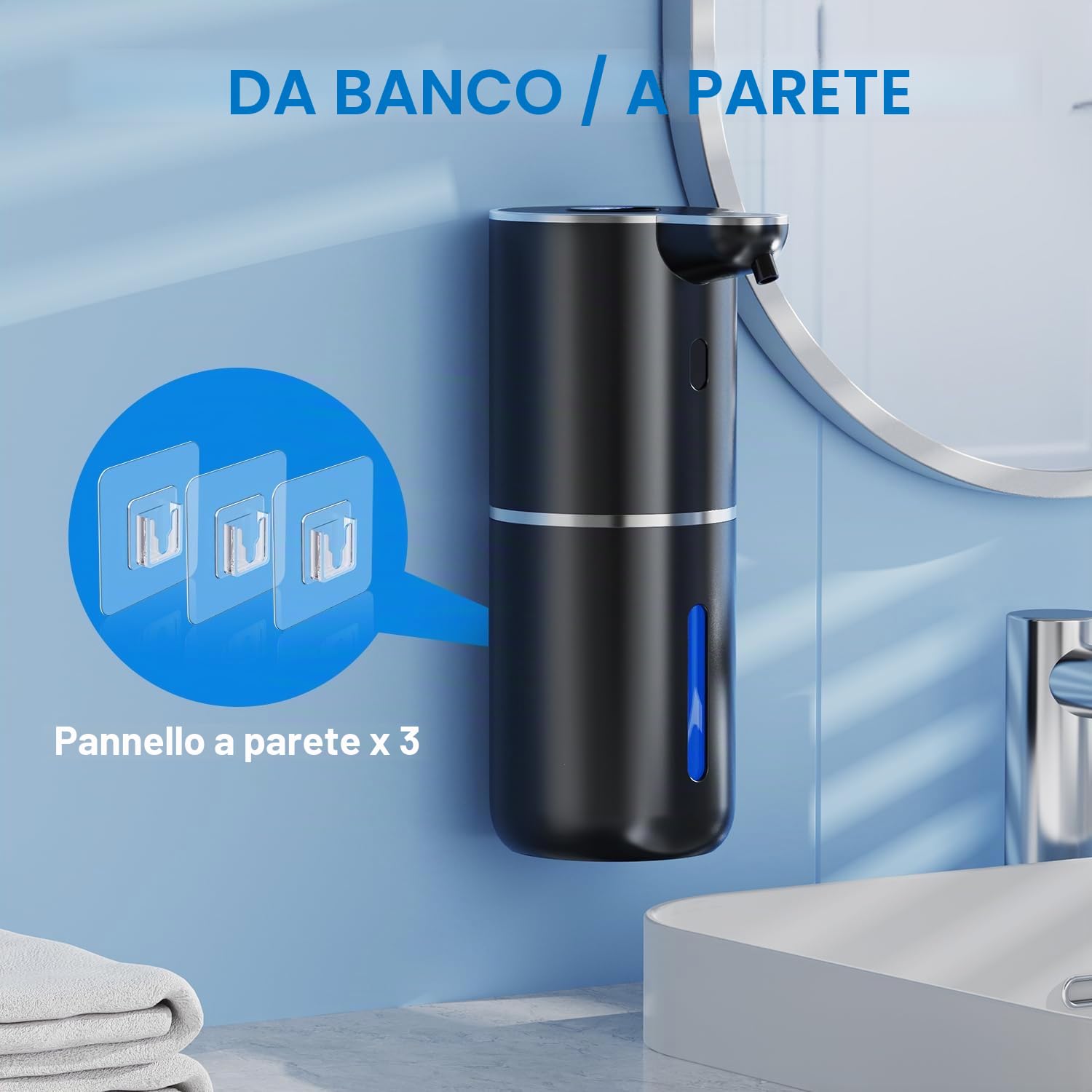 Fachixy Dispenser Sapone Automatico con Display Digitale, Touchless, Montaggio a Parete Dispenser Sapone Bagno, Ricaricabile, 380ml, IPX5 Impermeabile per Bagno, Cucina