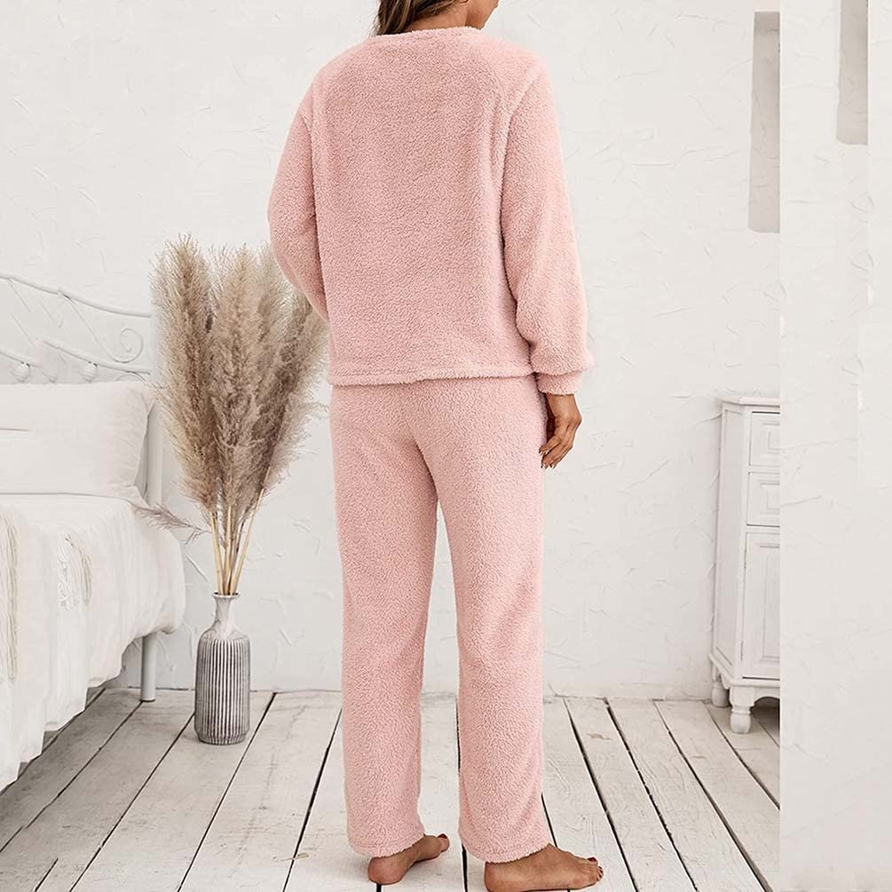 FENGFEI Completo da Donna Tuta da Donna in Pile Accogliente Set da Donna, Tuta da Jogging Soffice, Tuta for Il Tempo Libero A Maniche Lunghe, Abito Elegante Coccolone, Pigiama, Tuta