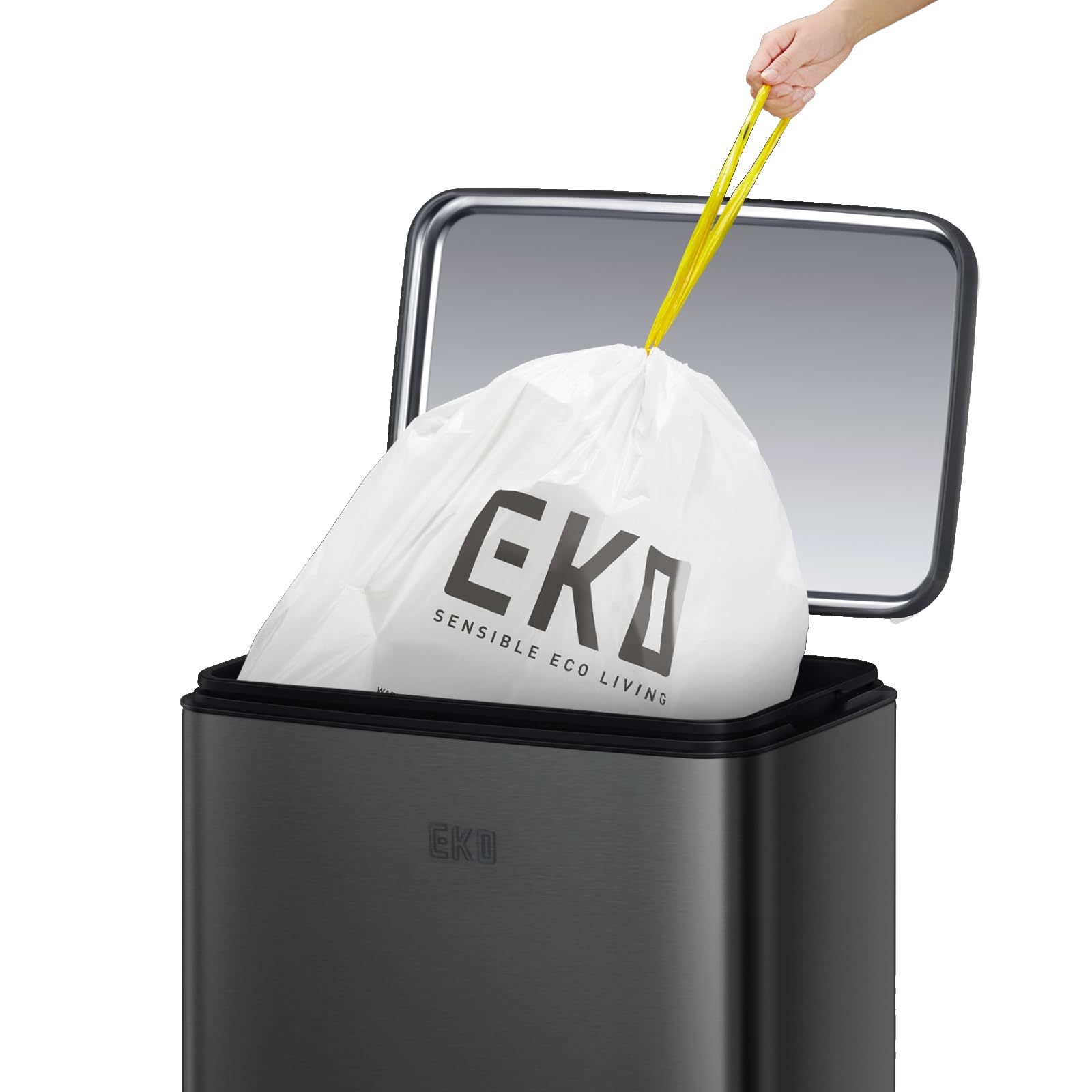 EKO Madison Cubo de Basura Cocina 30L con Pedal | Acero Inoxidable Antihuella y Cierre Suave | Papelera Compacta con Bolsas Incluidas | Diseño Elegante y Robusto