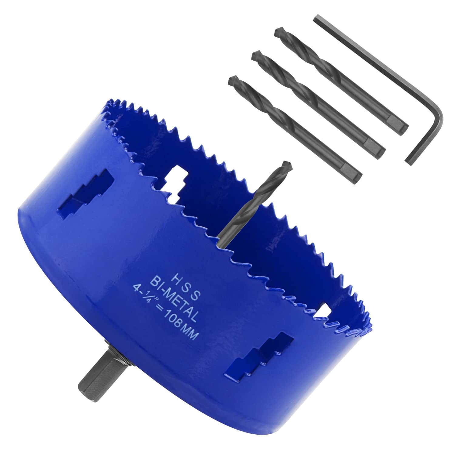 LANIAKEA Sierra de agujero de 4-14 pulgadas con eje resistente, profundidad de corte de 1.496in, 4.252in, cortador de agujeros anulares bi-metal HSS