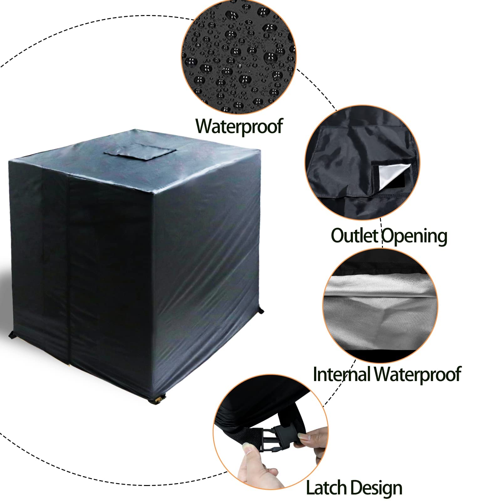 Maijike IBC Tote Cover – Fits 275 Gallon Tank, Black, 420D Oxford Fabric, Zipper & Hook & Loop