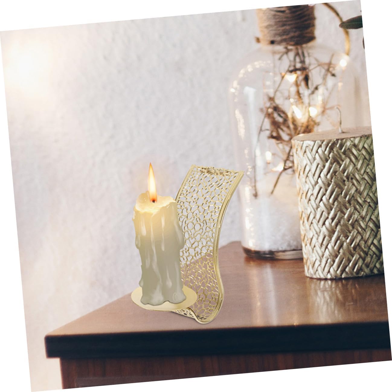 Middle East Wall Candle Holder Set 3pcs Iron Hanging Decor | Hollow out Design, Wall Mounted for Tealight or LED Candles, Golden Finish, Hotel and Staircase Wall Use