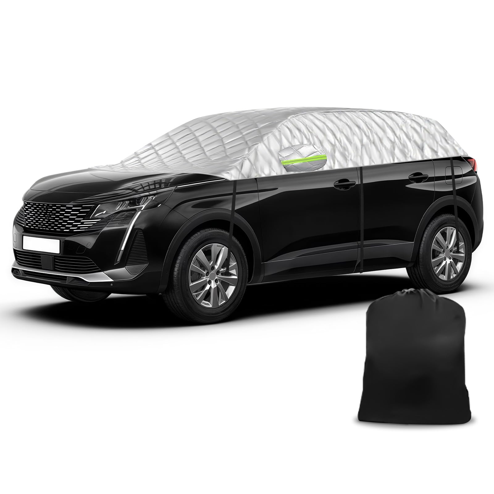 Funda de Coche Exterior Compatible con Peugeot 5008 T87 P87 2009-2025, 6 Capas Media Funda Coche con Ganchos, Tira Reflectante y Tapones para Orejas para Protección contra Hielo y Nieve