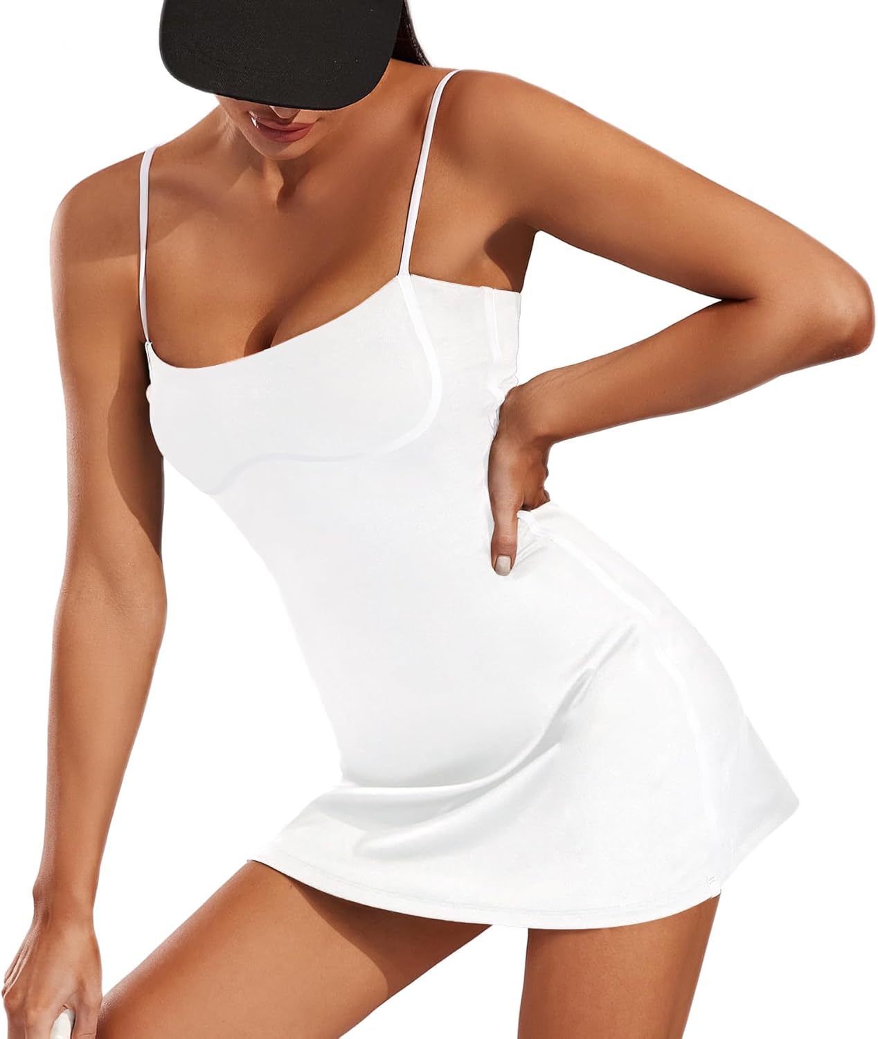 Move With You Womens Workout Tennis Dress with Built-in Bra & Shorts Pockets Sleeveless Exercise Golf Dresses