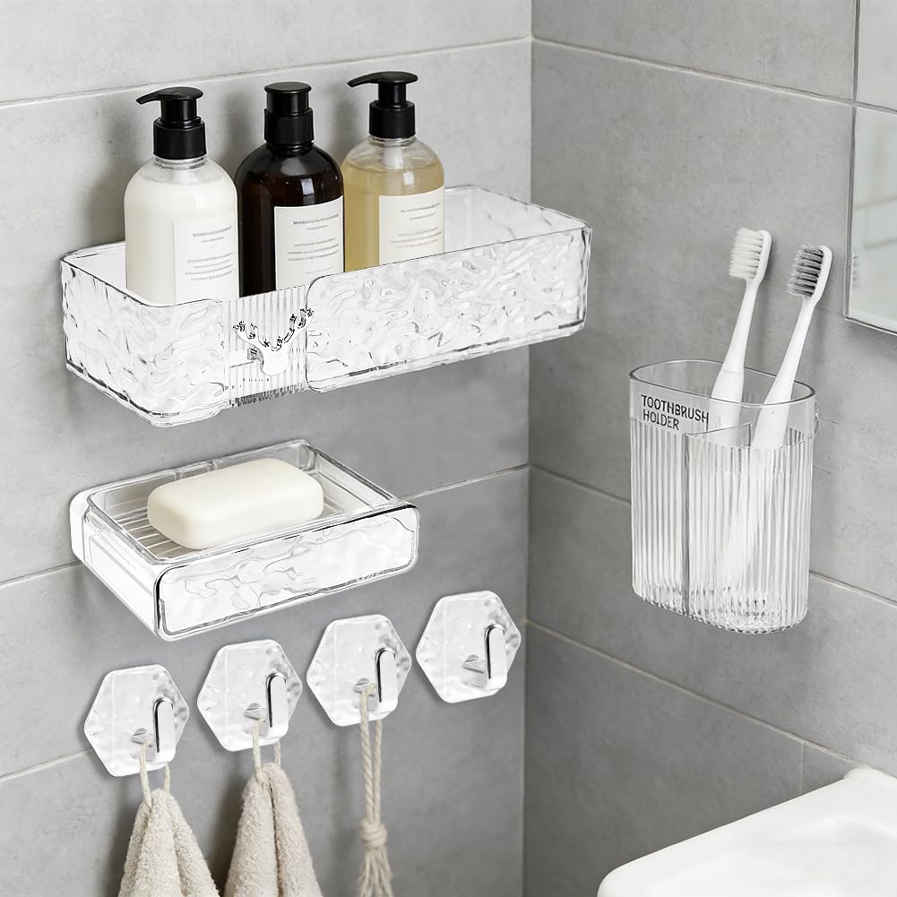 ELOEGO Acrylic Shower Shelves Shower Caddy Bathroom Shower Organizer for Bathroom Storage Home Decor Kitchen No Drilling with