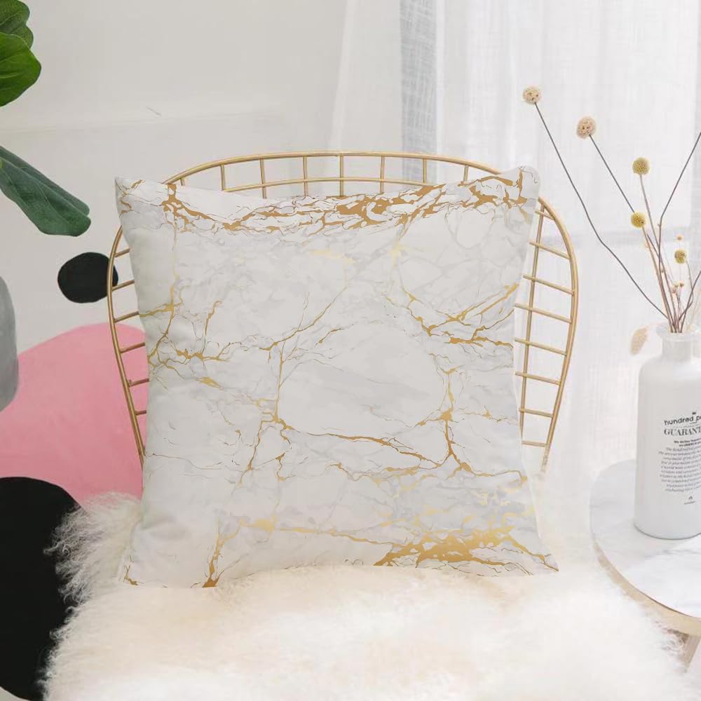 HYMSXW Cushion Cover,Throw Pillow Case Home Decorative for Living Room Bedroom Sofa Chair 20X20 Inch,Marble pattern, white marble with golden stripes, showing the natural beauty of,Pillowcase 50X50cm