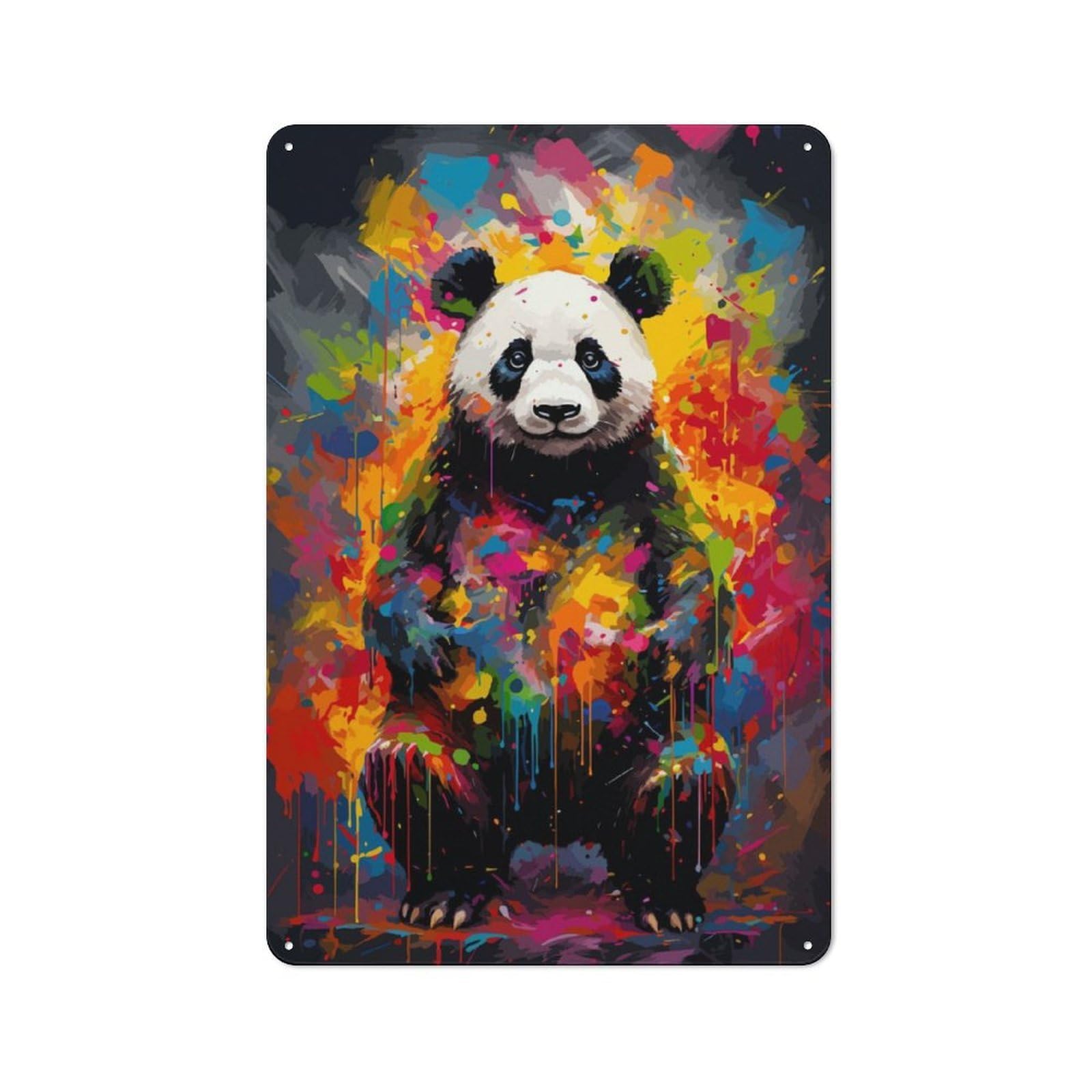 Junmoney Panda Animal Painting Metal Wall Sign 30X20cm Featuring For Living Room Wall, A Decorative Gift For A Newly Furnished Living Room