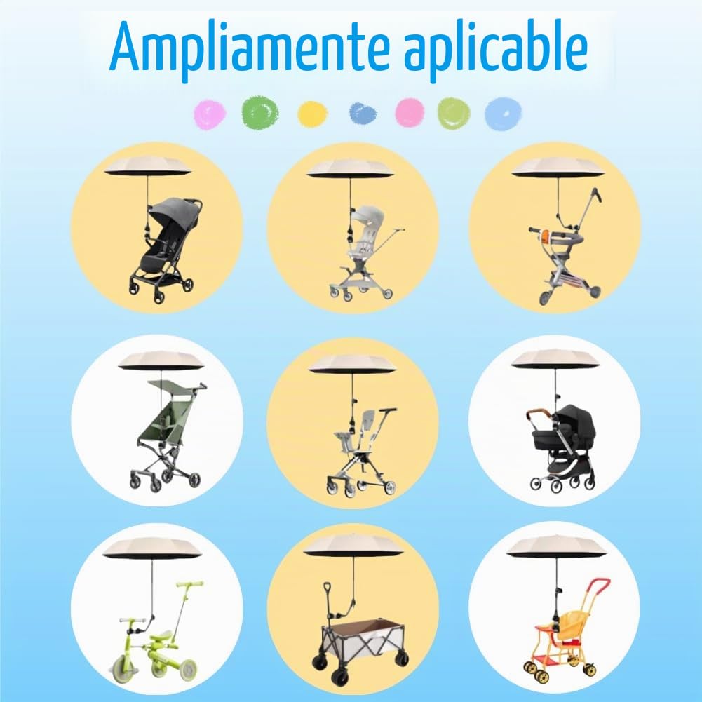 Sombrilla Carro Bebe Anti UV, Paraguas Cochecito, Protección Solar, Lluvia para Carrito Silla de Paseo, Sombrilla de Playa