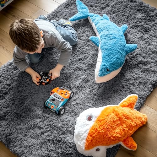 Homaxy Hochflor Flauschig Teppich Anti-Rutsch Unterseite Waschbar Teppiche Läufer fürs Flur,Küche, Wohnzimmer, Schlafzimmer - 80 x 150 cm, Dunkelgrau