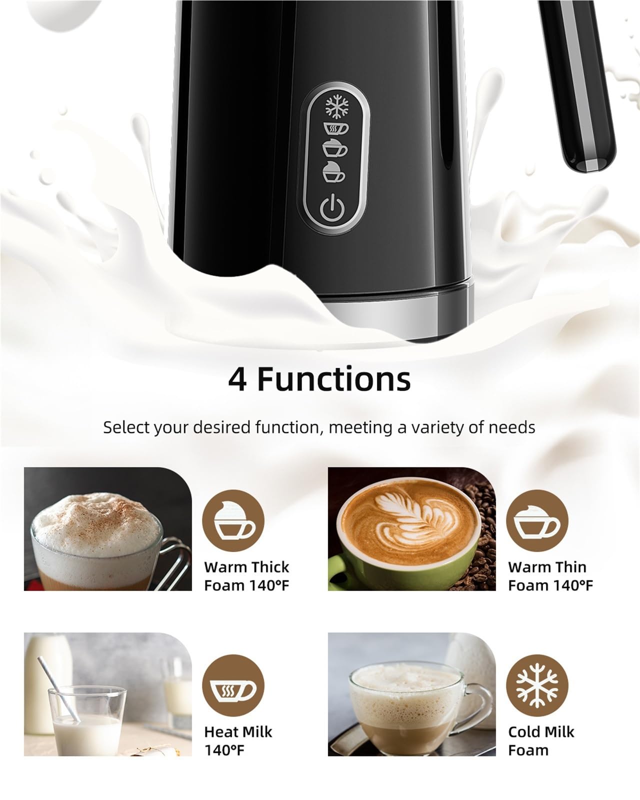 Elektryczny spieniacz do mleka i parownik podgrzewacz do piany 4 w 1 do kawy latte, gorącej czekolady, espresso, cappuccino automatyczny spieniacz na gorąco/zimno i podgrzewacz do mleka 300 ml