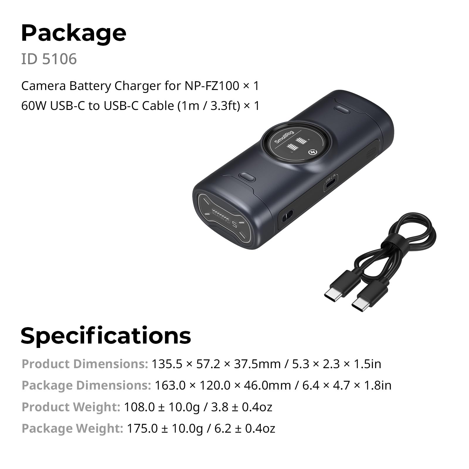 SMALLRIG Kit batteria per fotocamera per NP-FZ100, doppia ricarica ad alta efficienza, per Sony NP-FZ100 A7 IV, A7C R, A7C II, FX3, FX30, A7 III, A7C, A7R IV, A7R III, A6700, ZV-E1, ZV-E10 II - 5106