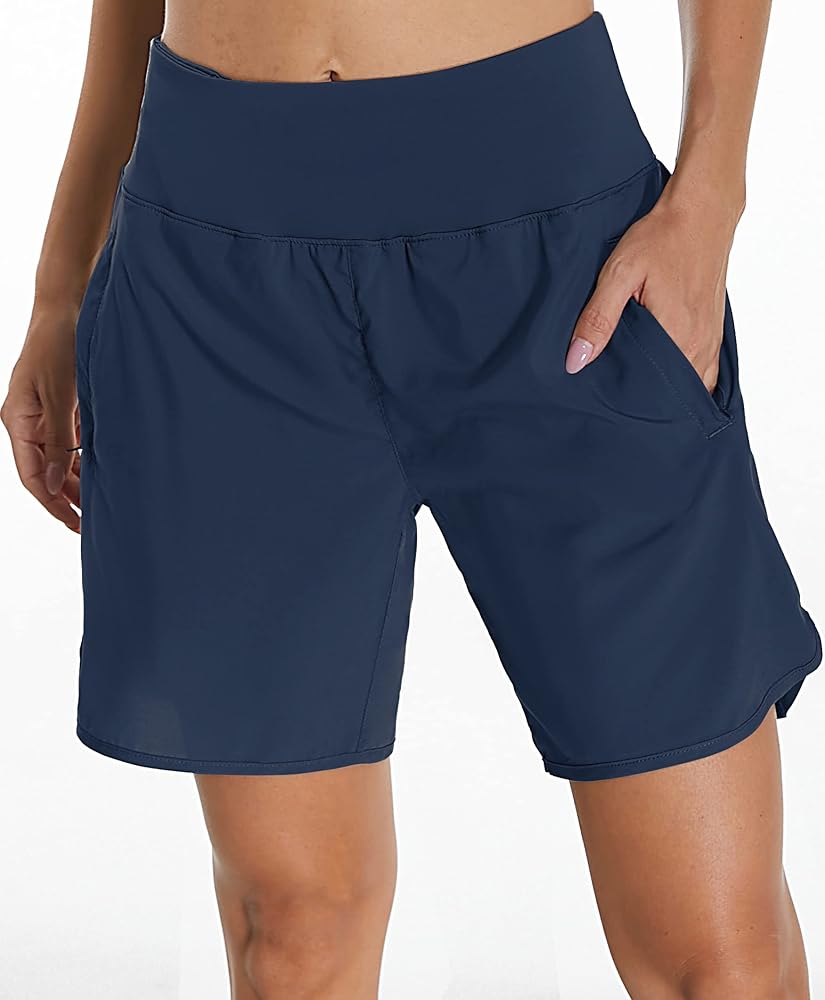 Pantaloncini Sportivi Donna A Vita Alta - Shorts Running Traspiranti Con Slip Interno E Tasche | Ideali Per Palestra E Corsa
