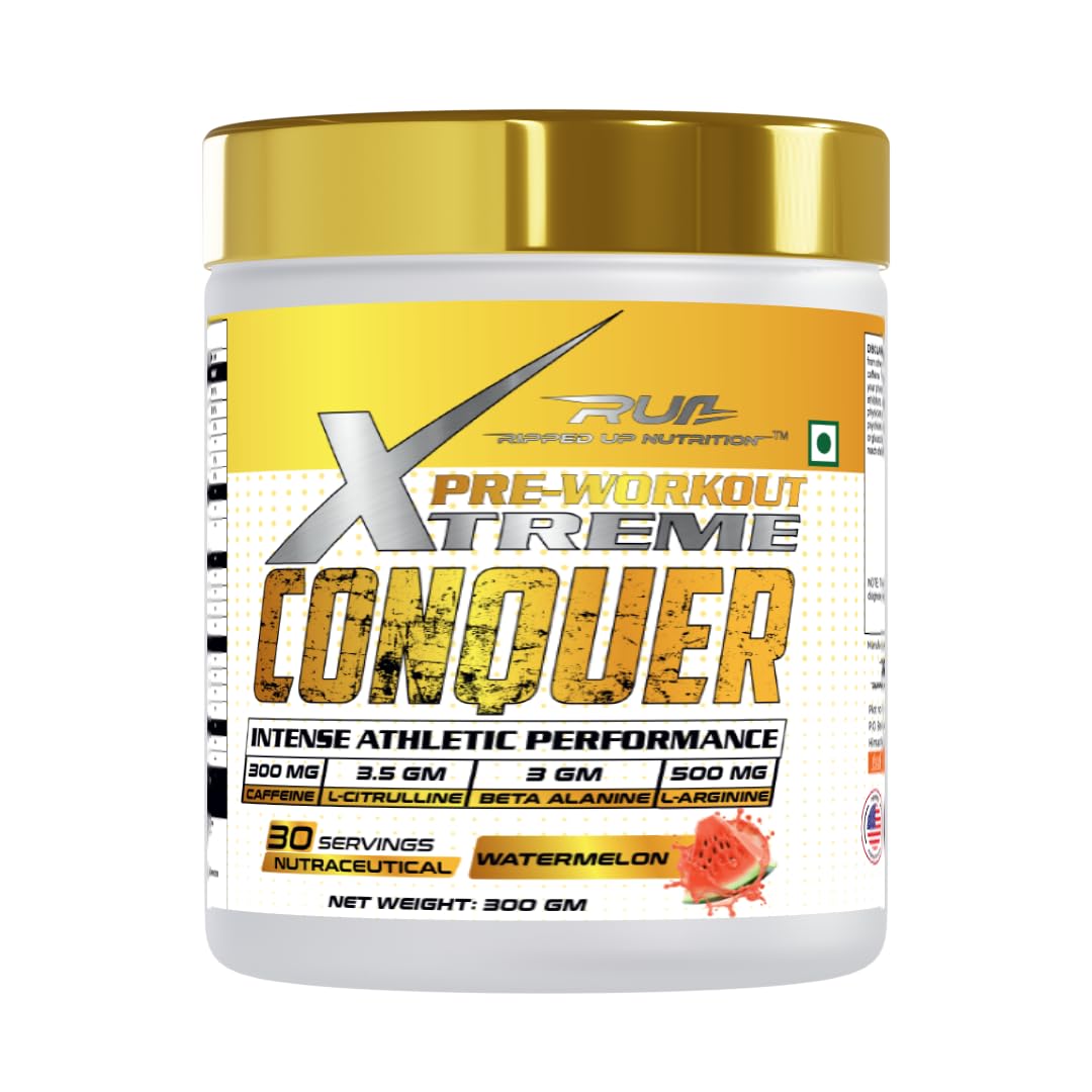 Ripped Up Nutrition Conquer Xtreme Pre-workout | Laser Sharp focus | Sustained released energy | Nitric Oxide Pump | Increased endurance (300 gm) (Watermelon)