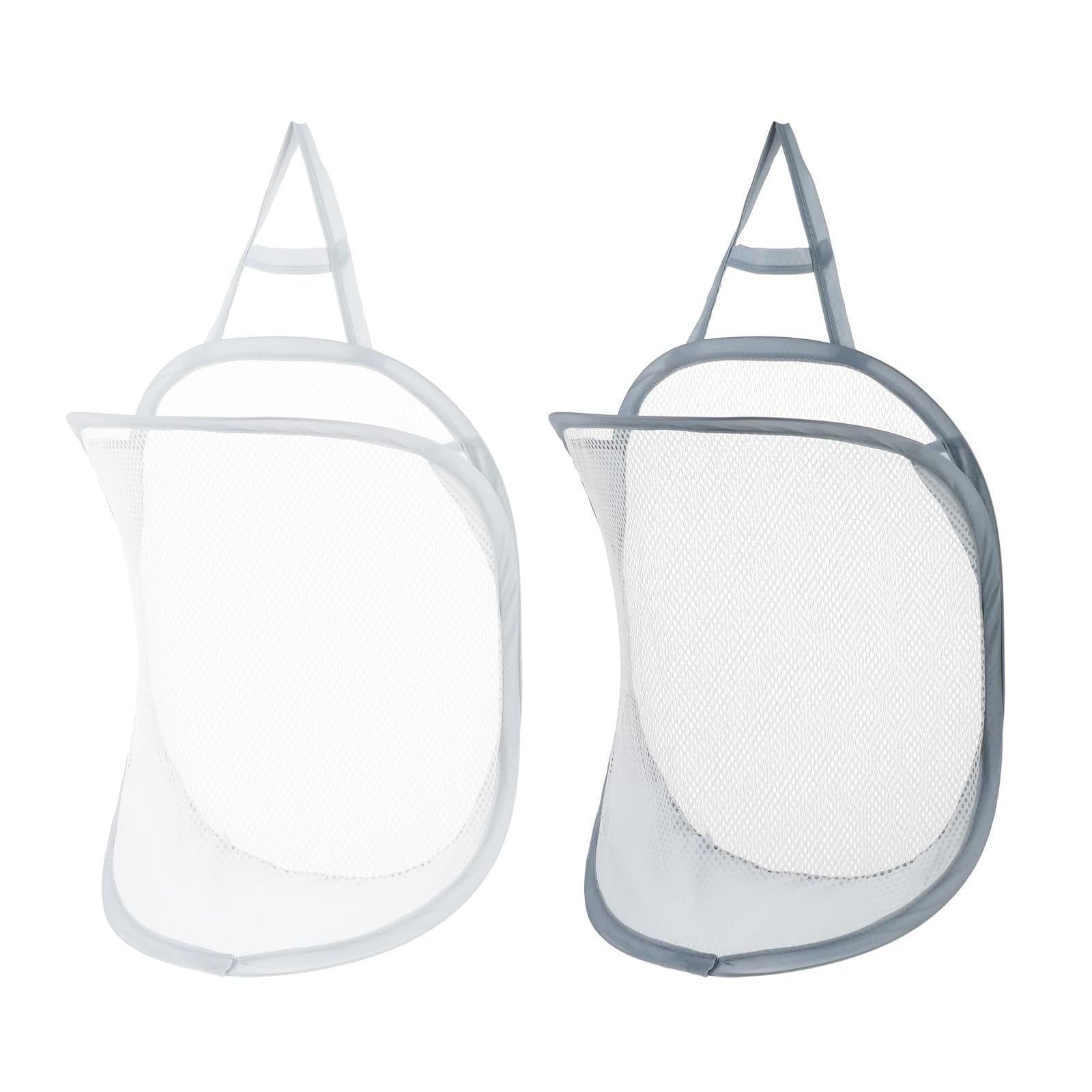 2 cestas plegables de malla para lavandería, bolsa de almacenamiento de ropa sucia, cubeta de marco de malla, plegable para lavandería, baño de pared, contenedor de almacenamiento de ropa sucia (gris