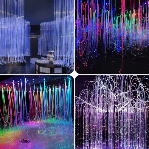 Image of AZIMOM 1600pcs Fiber Optic Hanging Light for Garden Tree Decor Exhibition Indoor Shop Bar Ceiling, 0.03in 8.2ft Flash Point Side Glow Fiber Cable 8Pack Light Source Remote App Control Color Change