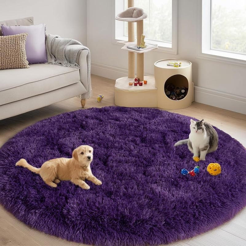 Image of Round Plain Fur Rugs for Hall and Drawing Room 7x7 Feet Deep Purple