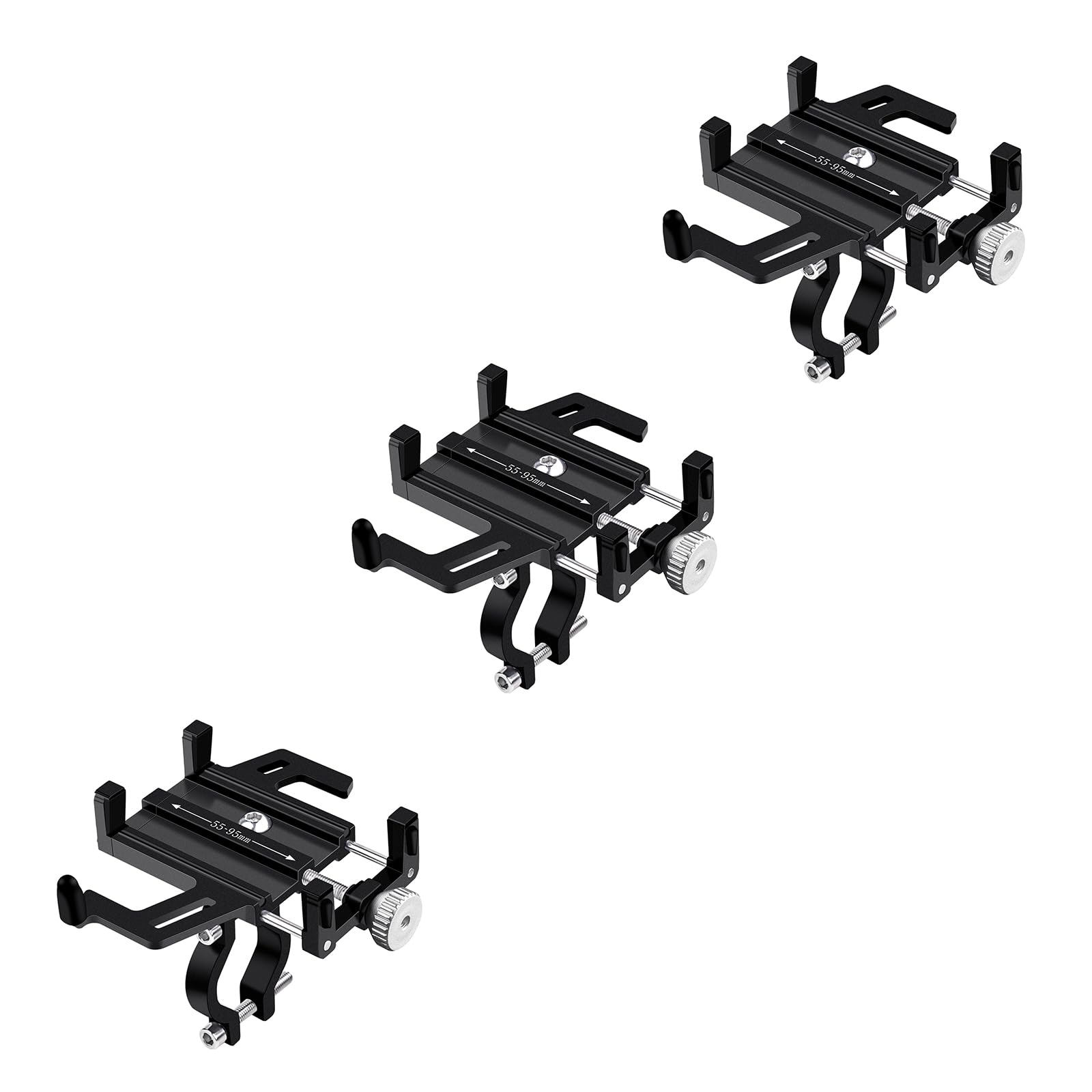 NineLeaf 3PK Bike Phone Mount Holder, Aluminum Motorcycle Phone Mount, Handlebar Mount Phone Holder 90°180°270°360°Rotating for Exercise Bike Ebike Scooter Camera Friendly Suitable for2.2-3.7" Phones