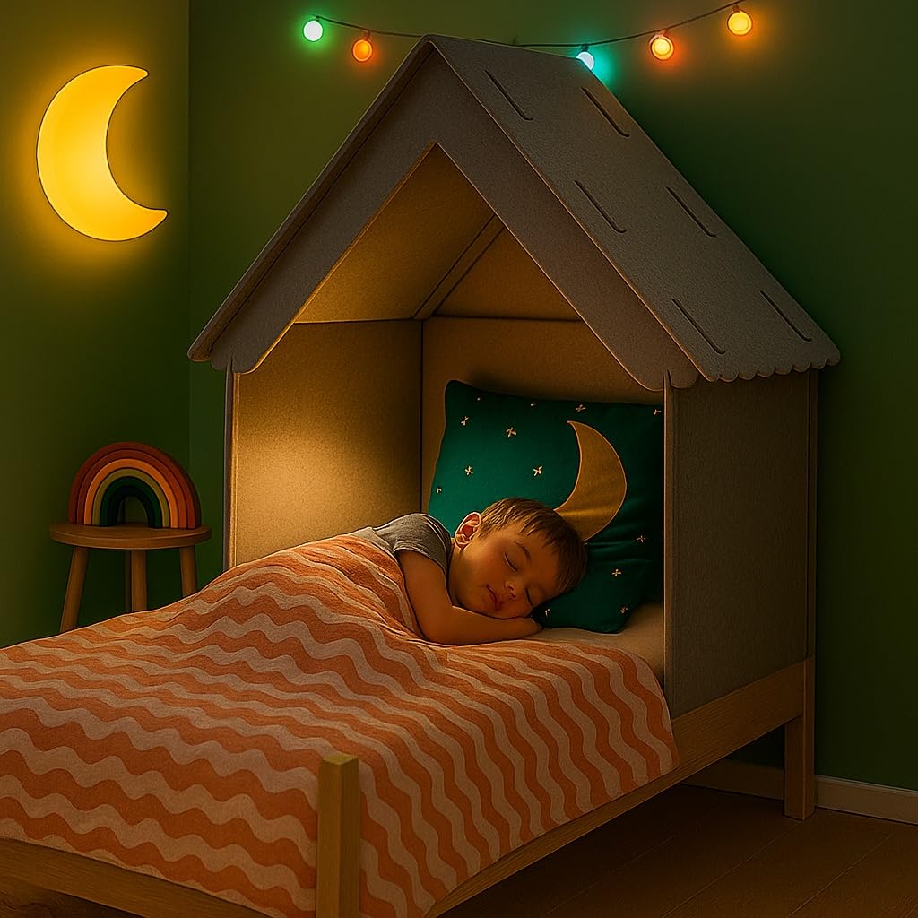 SILUK Filz Hausbaldachin für 90 cm Kinderbett – Stabiler Bettaufsatz mit Rausfallschutz, Spielhaus & Kuschelecke für Zuhause und Garten, Grau Made EU!