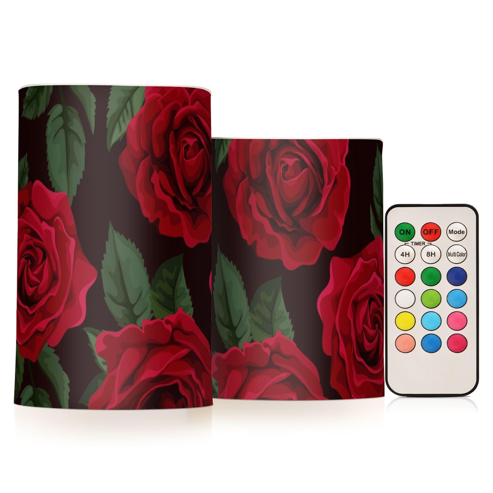 ODAWA Red Rose Flower Floral Flameless Candles Flameless Candles Color Changing with Remote Timer Candles for Valentines Home Wedding Birthday Decoration