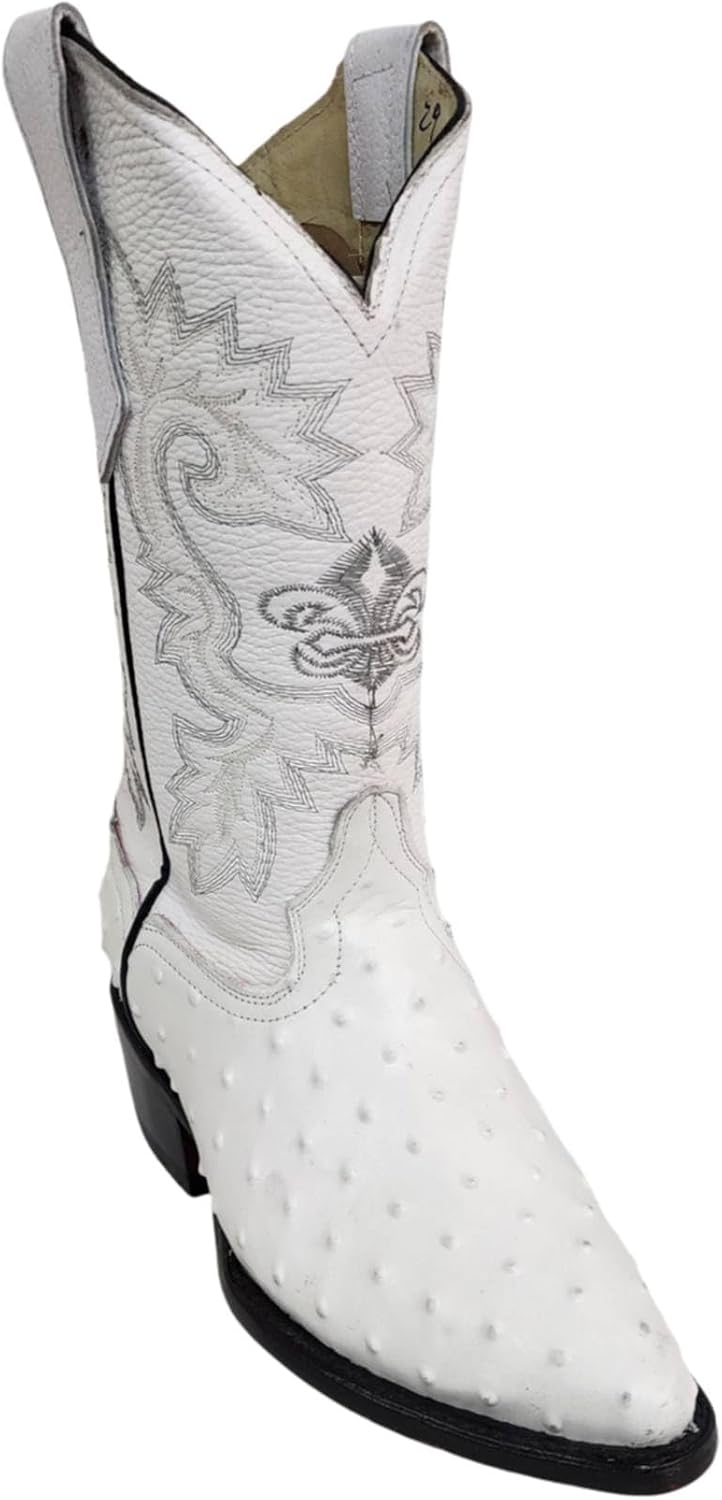 Dona Michi Mens Western Cowboy Boots Ostrich WHITE Color Print Leather with Free Matching Belt Botas Hombre