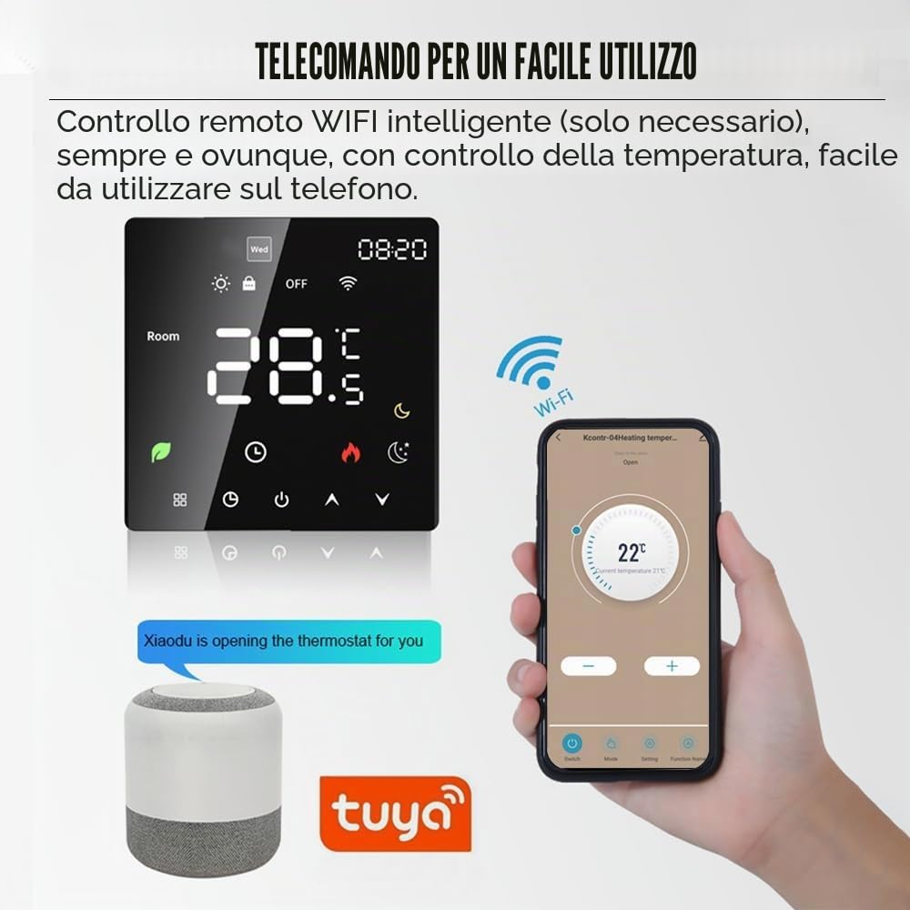 Termostato di riscaldamento a pavimento, termostato ambientale, termostato di riscaldamento, elettrico intelligente, WiFi, touch screen, controllo tramite (riscaldamento dell'acqua