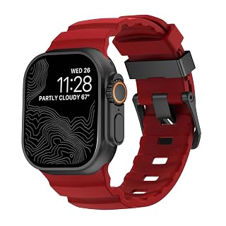 UniqTry Rocky Point Adventurous Rugged Silicone Watch Strap Band Compatible with 42/44 / 45/46 / 49mm Bands With Titanium Metal Buckle For Apple Watch ultra 3 2 11 10 9 8 7 6 5 4 SE 3 - Red