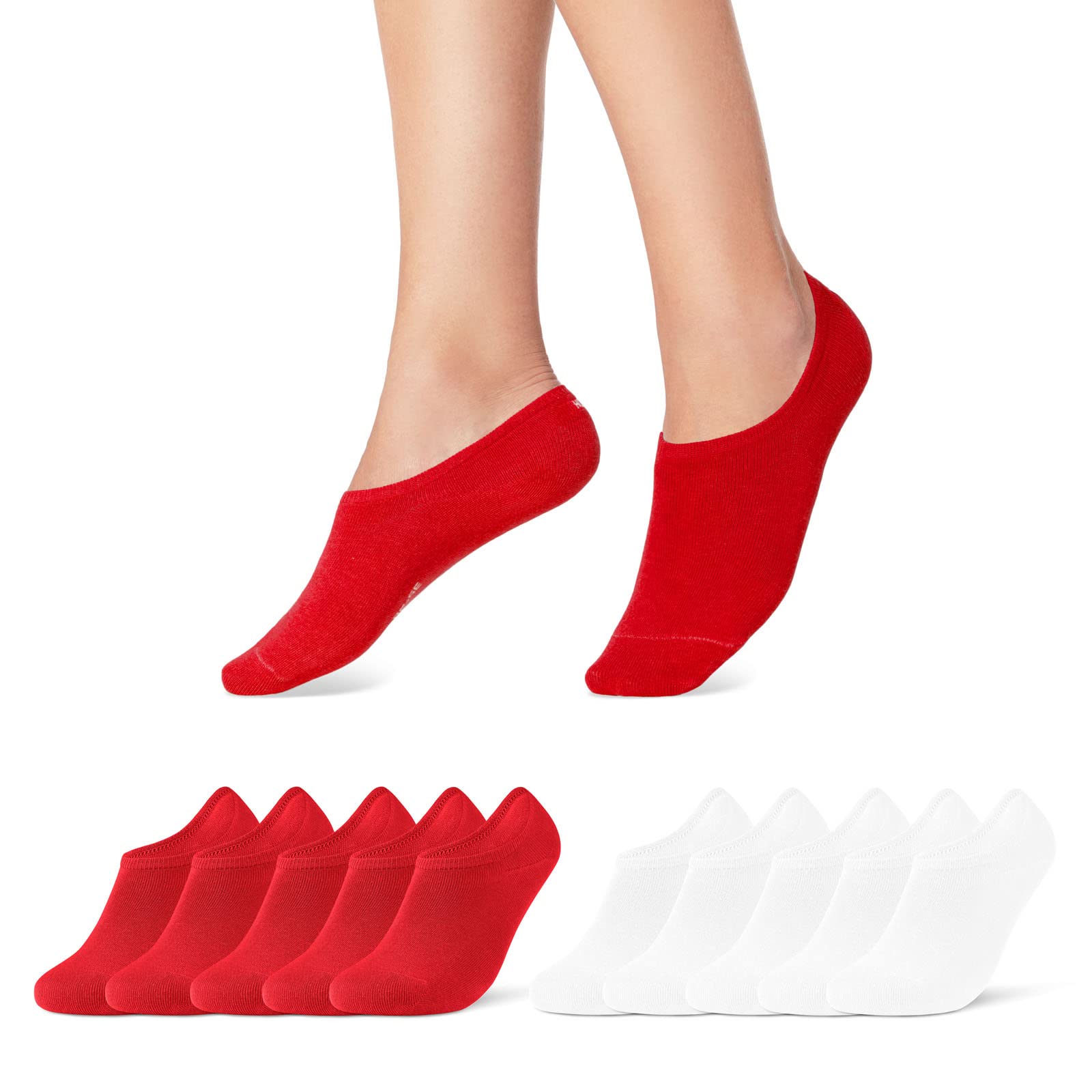 Sockenkauf24 Unisex Red 10 Pairs Of Trainer Socks For Men And Women, Black, White, Grey, Cotton, 39-42
