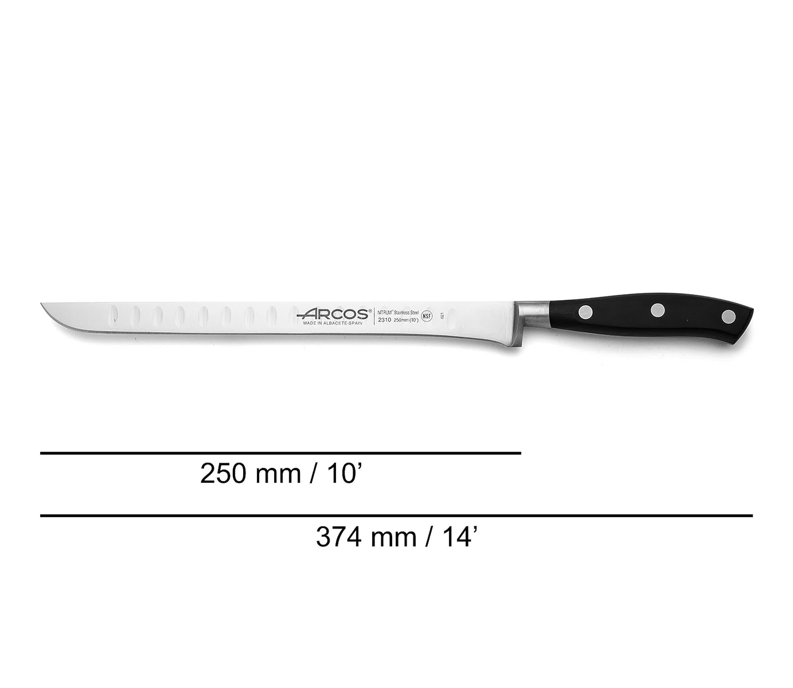 Arcos Série Riviera, Set à Jambon 3 pièces, 1 Couteau à Jambon + 1 désosseur + 1 Fusil, Lame en Acier Inoxydable forgé Nitrum, Manche en polyoxyméthylène, Pompe, Couleur Noire
