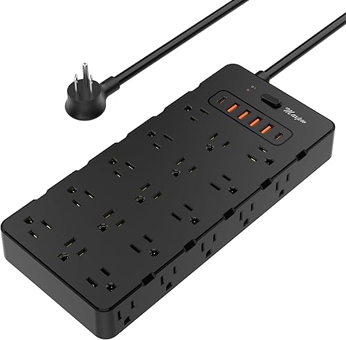 Miniatura 8 de Maxpw Regleta protectora contra sobretensiones con 25 salidas y 6 puertos USB (2 USB C), 3400 J, cable de extensión de enchufe plano de 6.5 pies