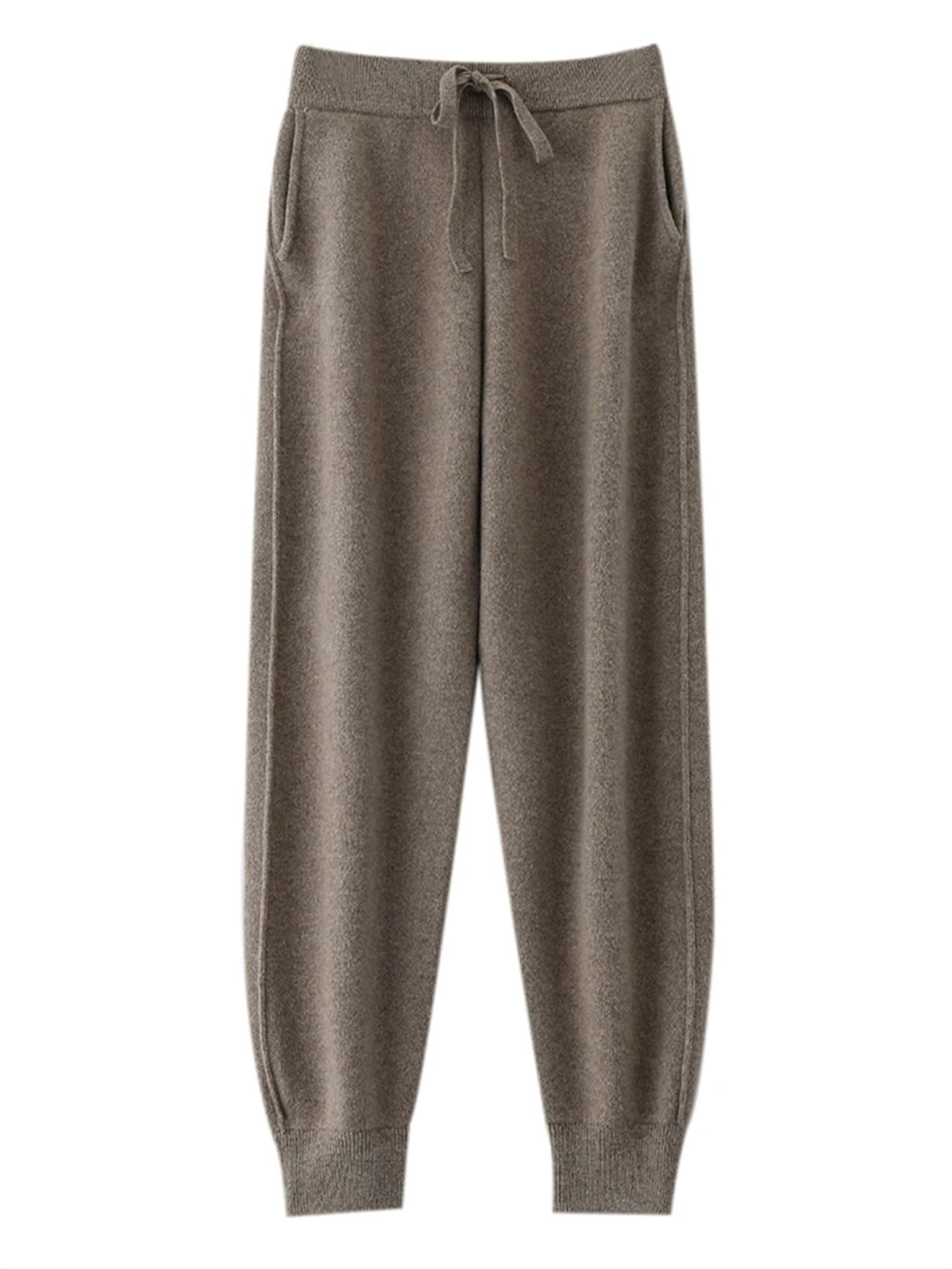 Pantaloni da donna in lana merino con elastico in vita coulisse tinta unita morbido casual pantaloni spessi autunno inverno
