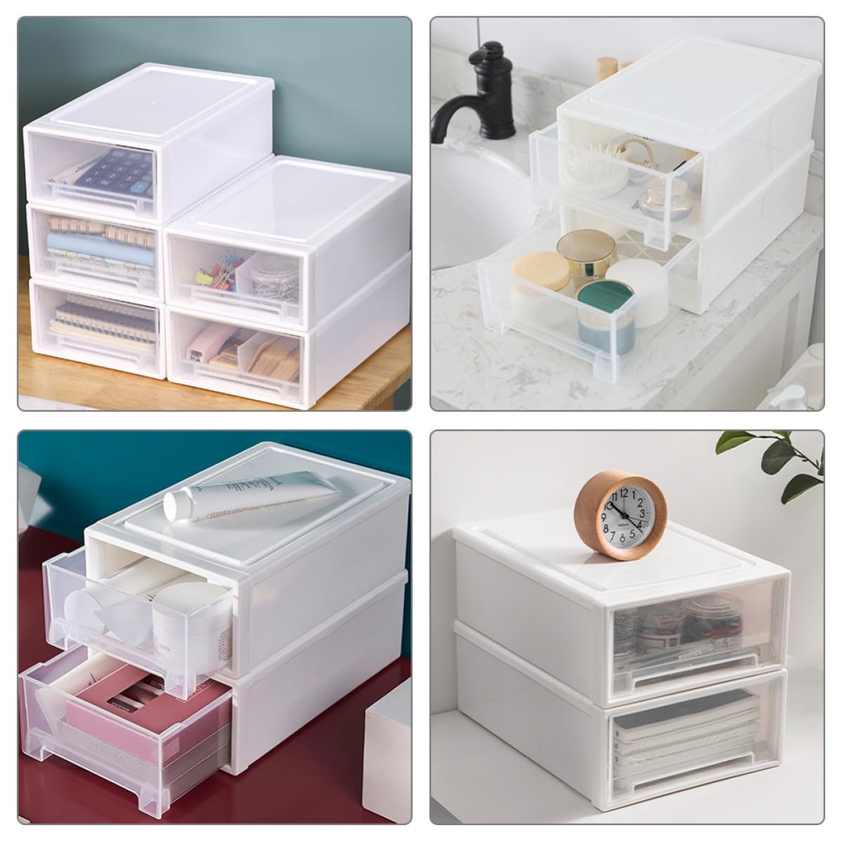 Organizador de Escritorio Apilable 3 Cajones Caja de Almacenamiento de Plástico PP Diseño Elegante y Multifuncional para Maquillaje y Joyas en Casa