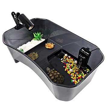 NA Aquatic Turtle Habitat,Turtle Topper Basking Platform,Turtle Tank Aquarium, Plastic, Turtle Habitat Terrapin Lake Reptile Aquarium Tank with Platform Plants for Crayfish Crab (Black)