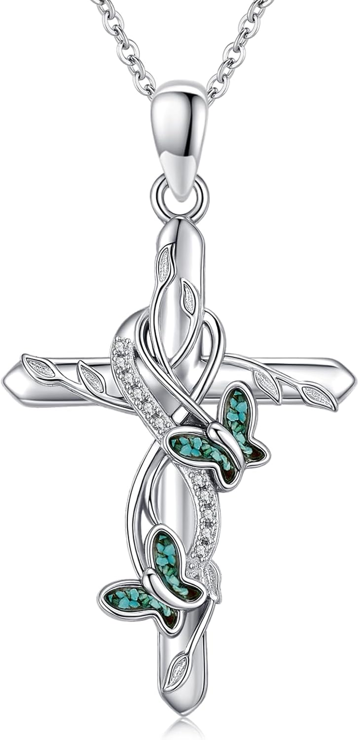 Cross Necklace 925 Sterling Silver Cross Pendant Christian Jewelry Catholic Gifts for Women Mom Friends