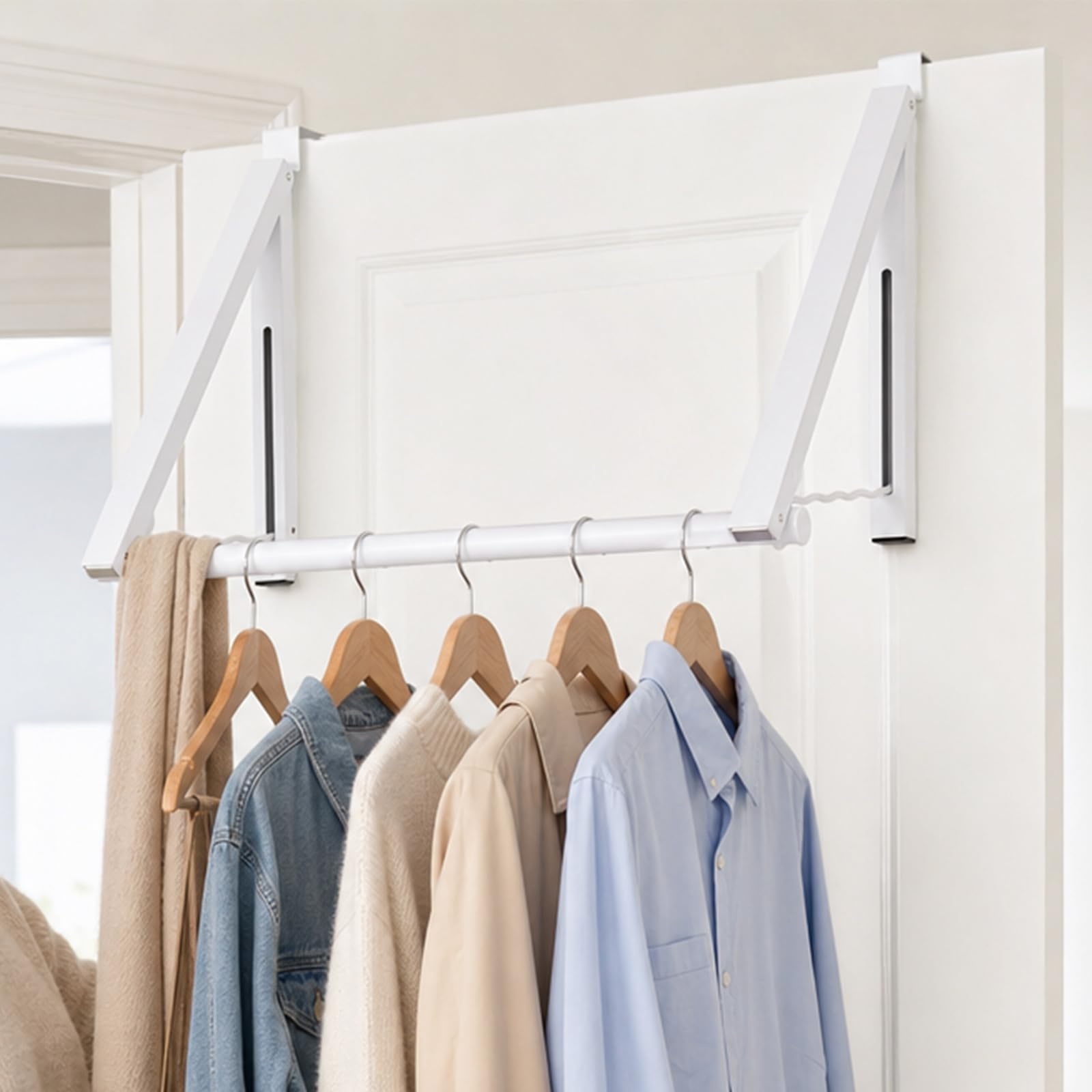 Over Door Hanger for Clothes, Foldable Expandable Over the Door Hooks White