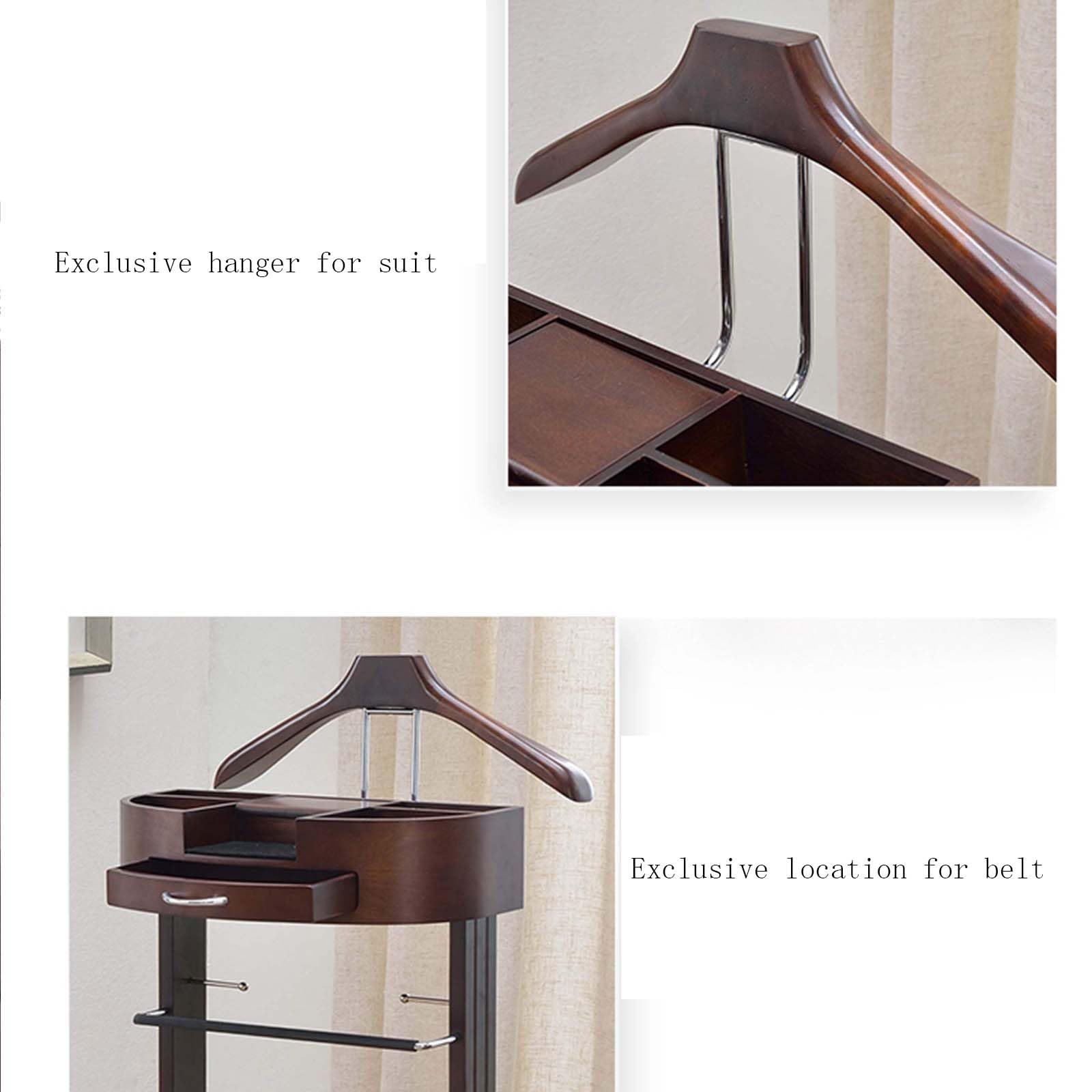 Porte-vêtements en bois massif pour homme – Valet multifonction avec étagères et tiroirs – Présentoir de vêtements robuste pour chambre à coucher et bureau – Design élégant blanc ivoire