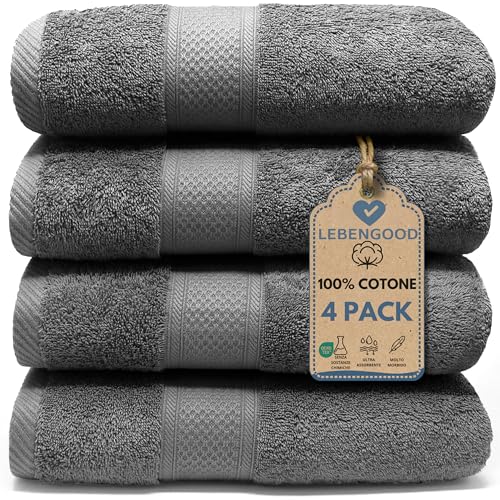 LEBENGOOD Set 4 Asciugamani da Bagno e Viso 4 Pezzi Morbidi Assorbenti Resistenti 50x90 cm 100% Cotone Spugna Americana Premium di Lusso Certificato OEKO-TEX®