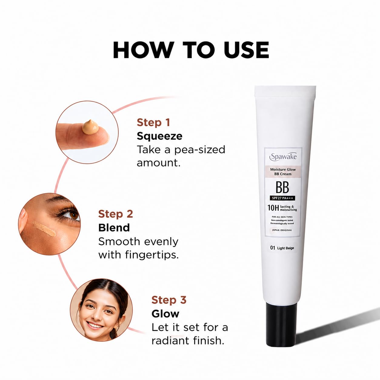 Spawake Moisture Glow BB Cream 02 Natural Beige β Natural looking Coverage, 10-Hour Hydration, SPF27/PA+++, Blue Light Protection, J-Beauty Formula for All Skin Types, 30g 2
