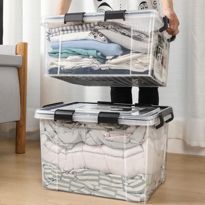 Image of Clear Heavy Duty Bulk Storage Water Proof Container with Lids Pack of 4, 52 Litre | Stackable Plastic Bins with Handles | BPA-Free, Multi-Purpose for Kitchen, Pantry, Office, or Garage