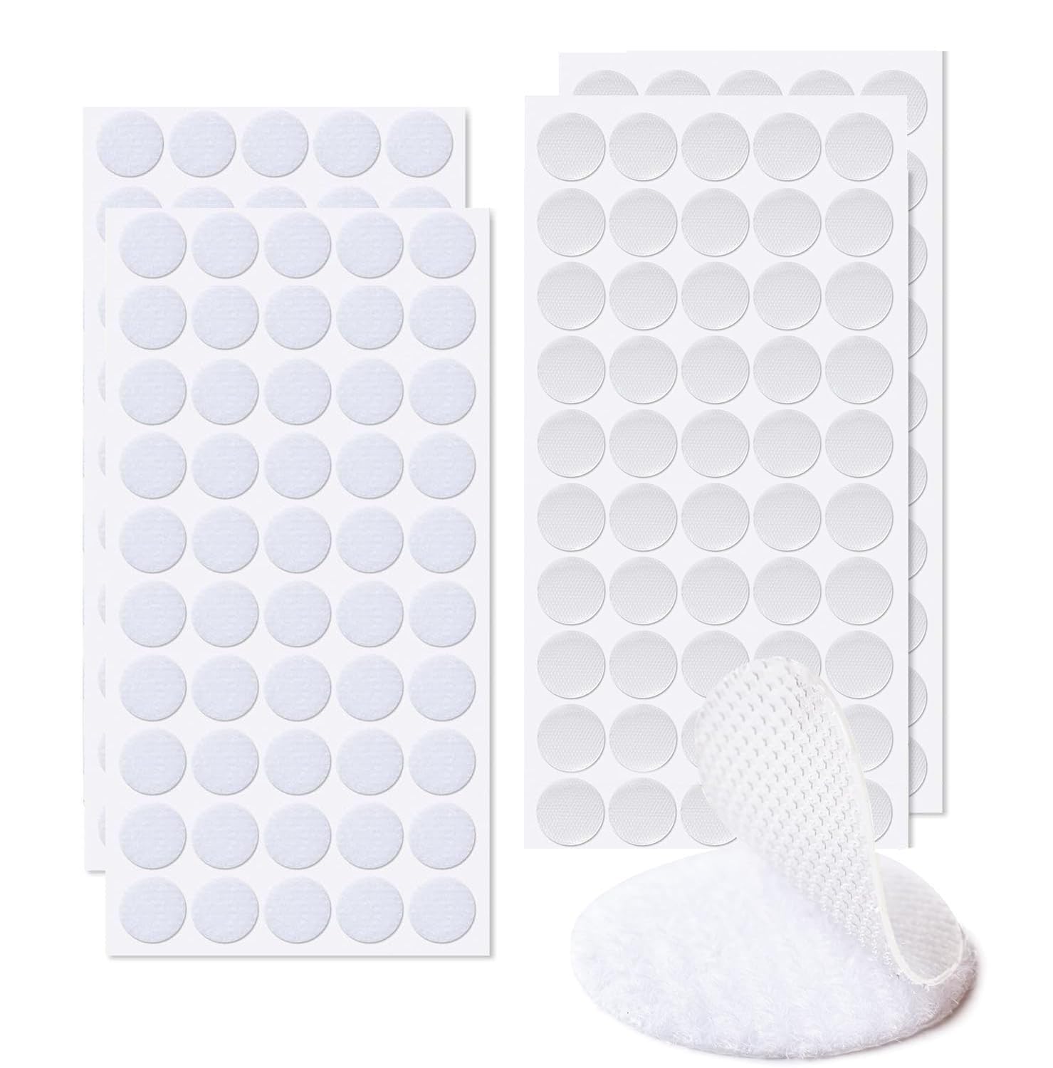 100 Pairs Self-Adhesive Hook and Loop Dots, 20 mm Self Adhesive Sticky Hook and Loop Fastener, Double-Sided Sticky Dots for Crafts on Paper, Plastic, Glass, Metal (White)