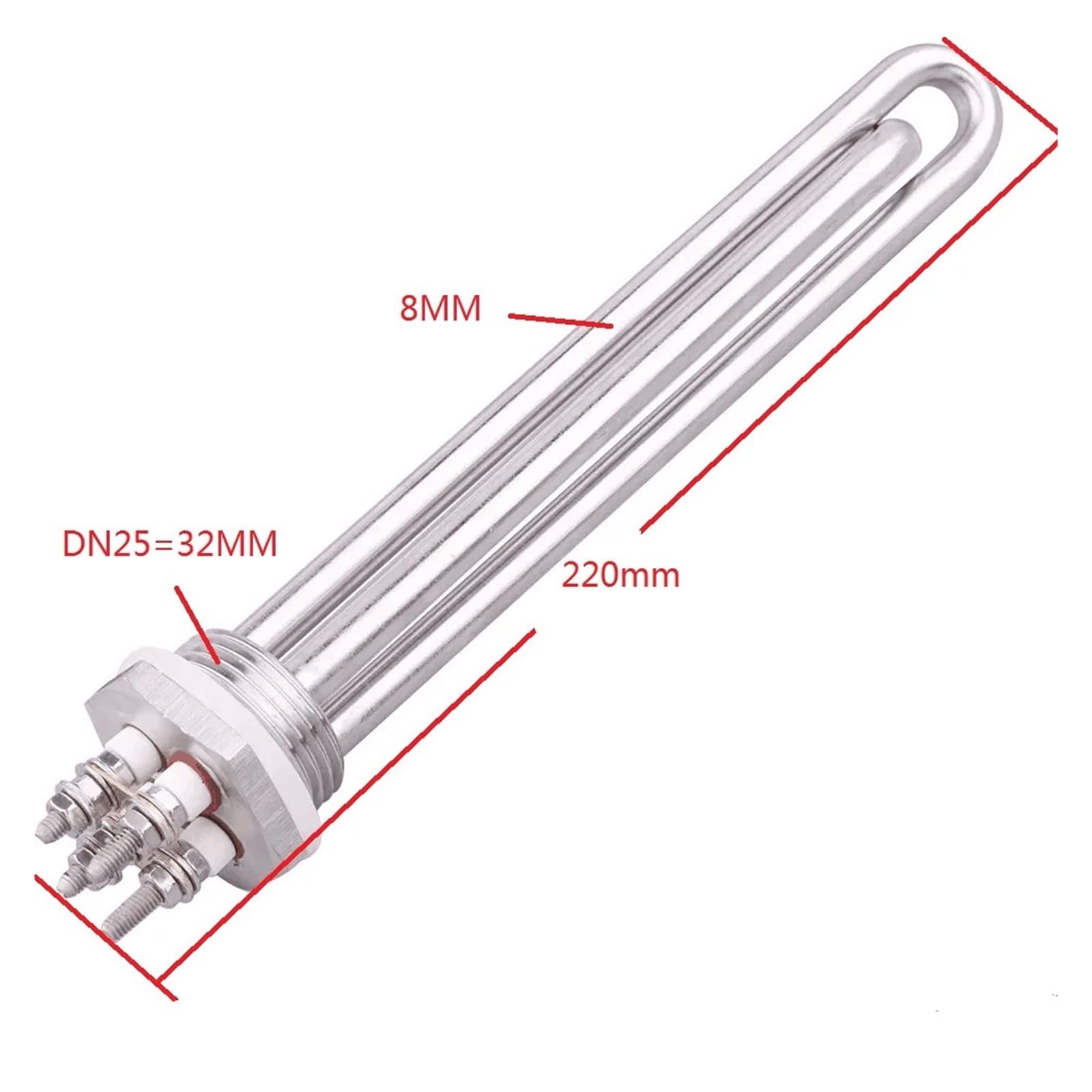 Element grzejny 48V DN25 1 cal Solar Tubular Electric Heater 1500W / 1800W / 2400W / 2700W / 3000W / SUS304 (z akcesoriami, 2700 W)