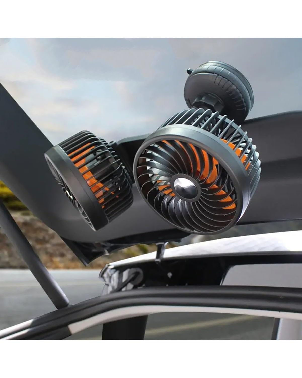 Fan Voiture Ventilateur Voiture avec Grande Ventouse Silencieux 3 Vitesses Rotation 360 Degrés 12V 24V pour Tableau Bord Refroidissement Automobile 1 Pièce Ventilateurs Auto(USB Charging)