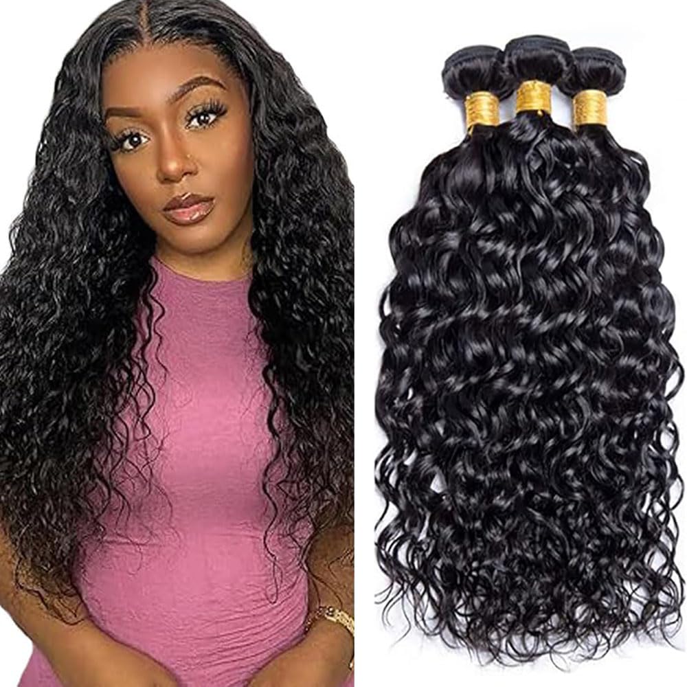 Water Wave Bundles Human Hair Echthaar Tressen Extensions Menschliches Haar Extensions 3 Bundles 100g/pcs Double Weft #1B Natural Black for Woman 26 26 26 Inch