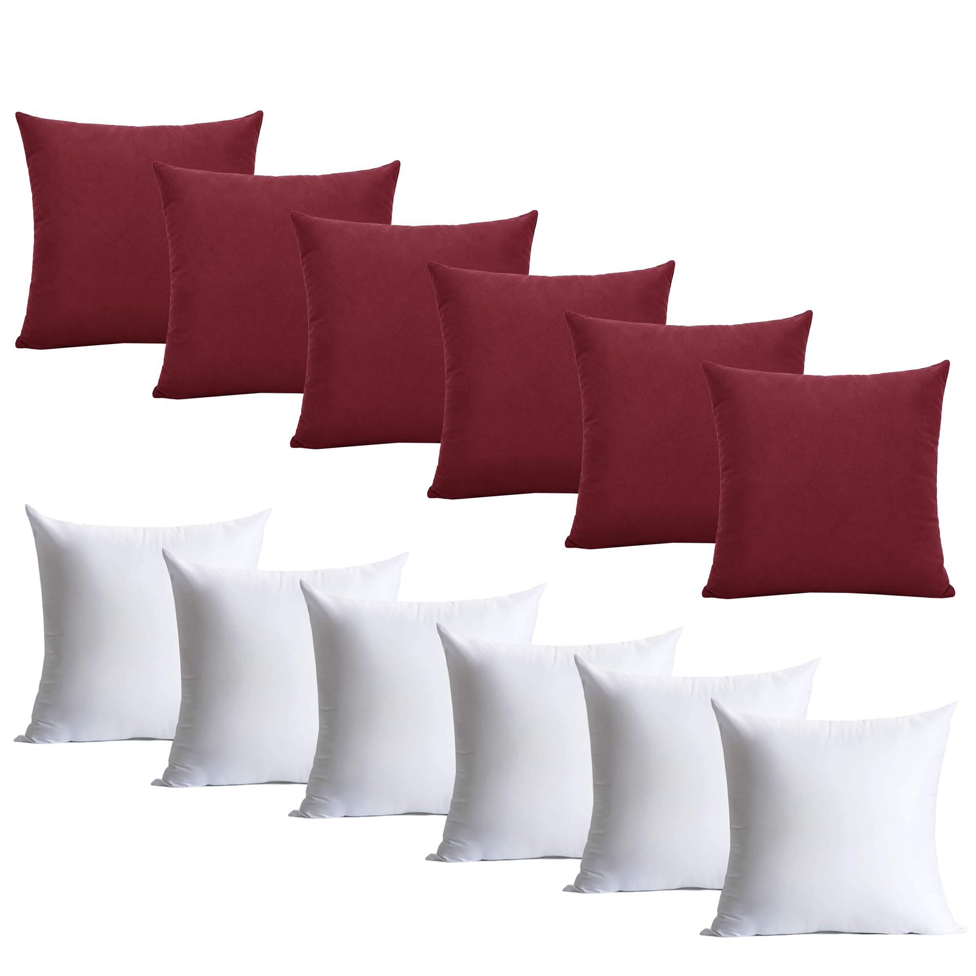 Hafaa Burgundy Cushions With Covers Included Pack Of 6, 40 X 40 Cm Soft Microfiber Cushions, Decorative Throw Pillows With Hidden Zip Closure For Sofa, Bed, Living Room & Home Décor