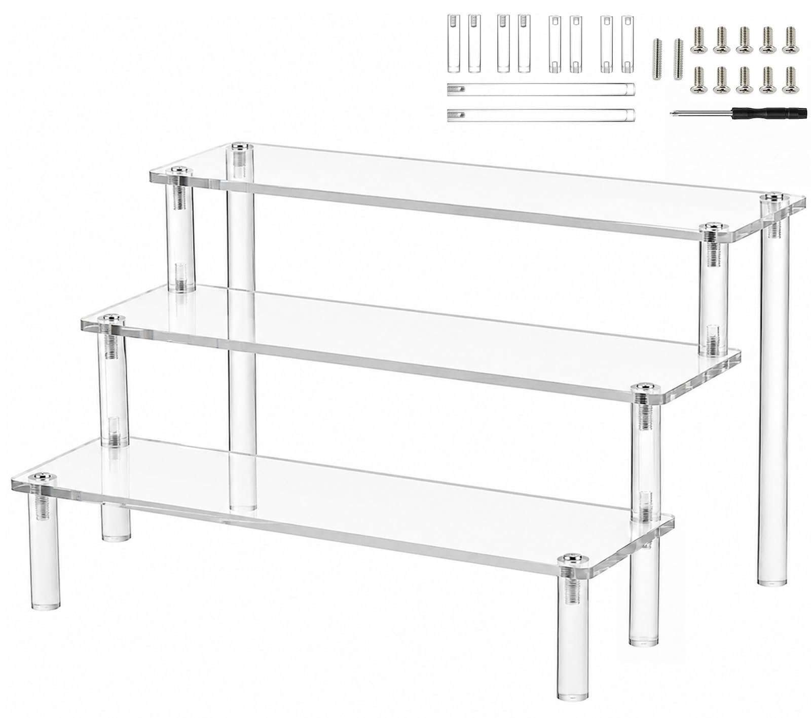 Lafefe Acrylic Display Stand, 30cm 3-Tier Clear Acrylic Riser, Perfume Stand and Cologne Organizer, Showcase Shelf for Collectibles Vinyl Figures, Cupcake Dessert Display Stand (1 Pack)