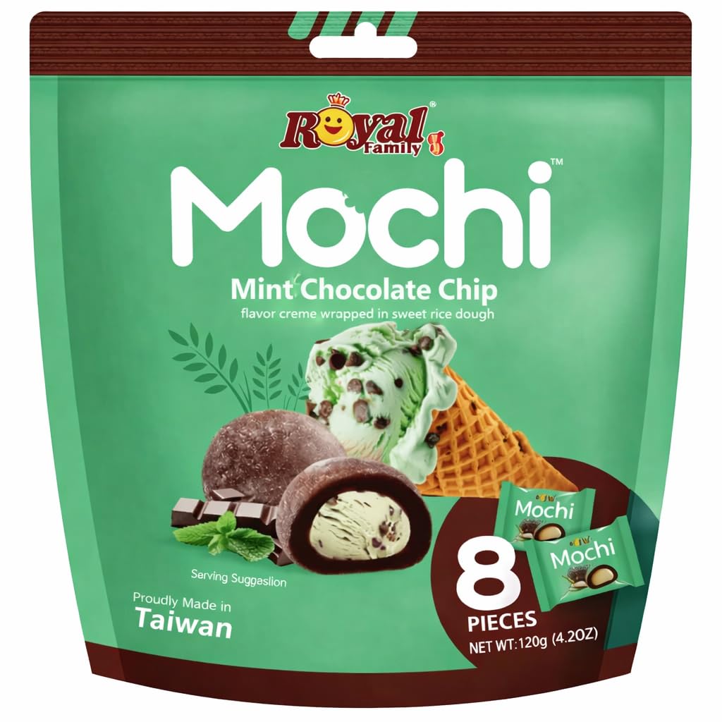 Royal Family Mochi Mint Chocolate Chip 120g Bag By COUGAR | Soft Chewy Mochi with Cool Mint & Chocolate Chips | 8 Pieces | Made in Taiwan | No Artificial Colors or Flavors | Premium Asian Dessert Snack | Individually Wrapped Treats – (Imported-Taiwan)-image-6