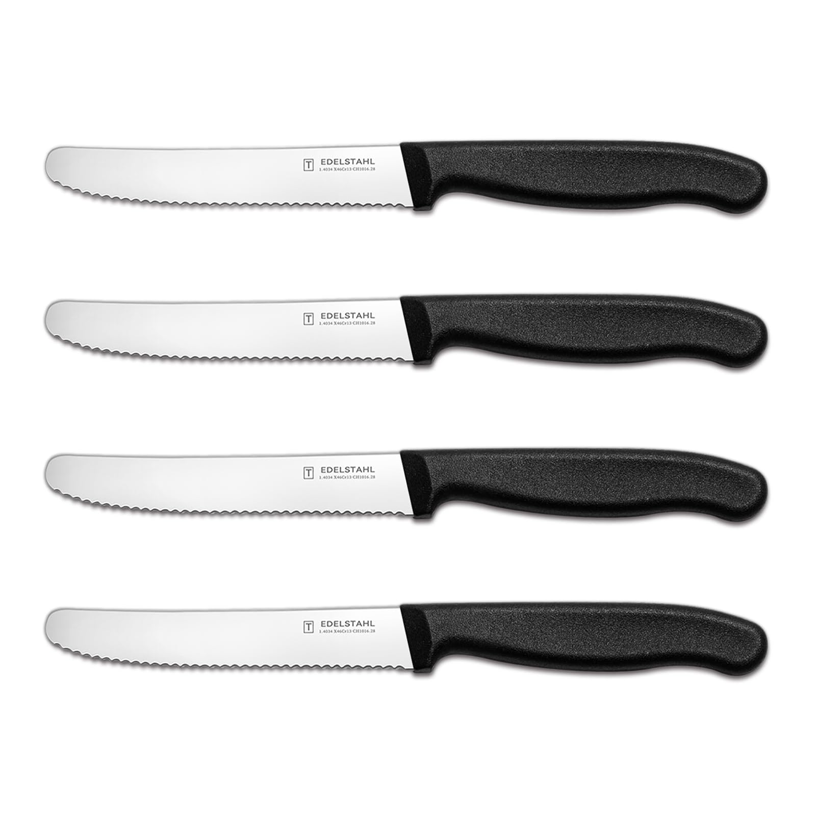 targzier Tomato Knife,Set of 4,Serrated Kitchen Knife,Stainless Steel Utility Knifes,Sharp Table Knife,Wavy Edge Small Kitchen Knife,Ergonomic Handle,Tomato Knives Set,Black