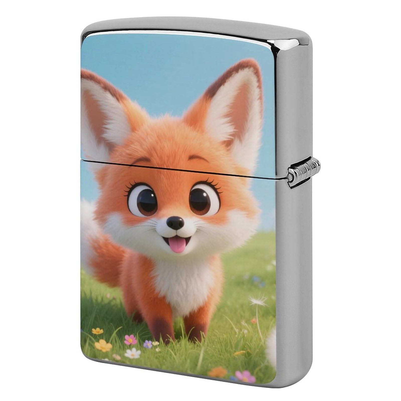 Cute Fox Lighter Case Cover Vintage Metal Lighter Sleeve Reusable Lighter Protective Cover Decorative Lighter Holder Birthday Gifts for Men Women