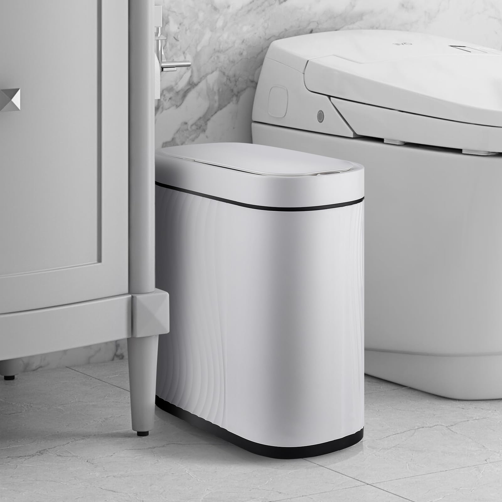 Fouvin Mülleimer 8l, Smart Sensor Mülleimer Küche Mit Deckel, Kosmetikeimer, Mülleimer Bad, 26,5 X 29.5 X 14 Cm (Schwarz