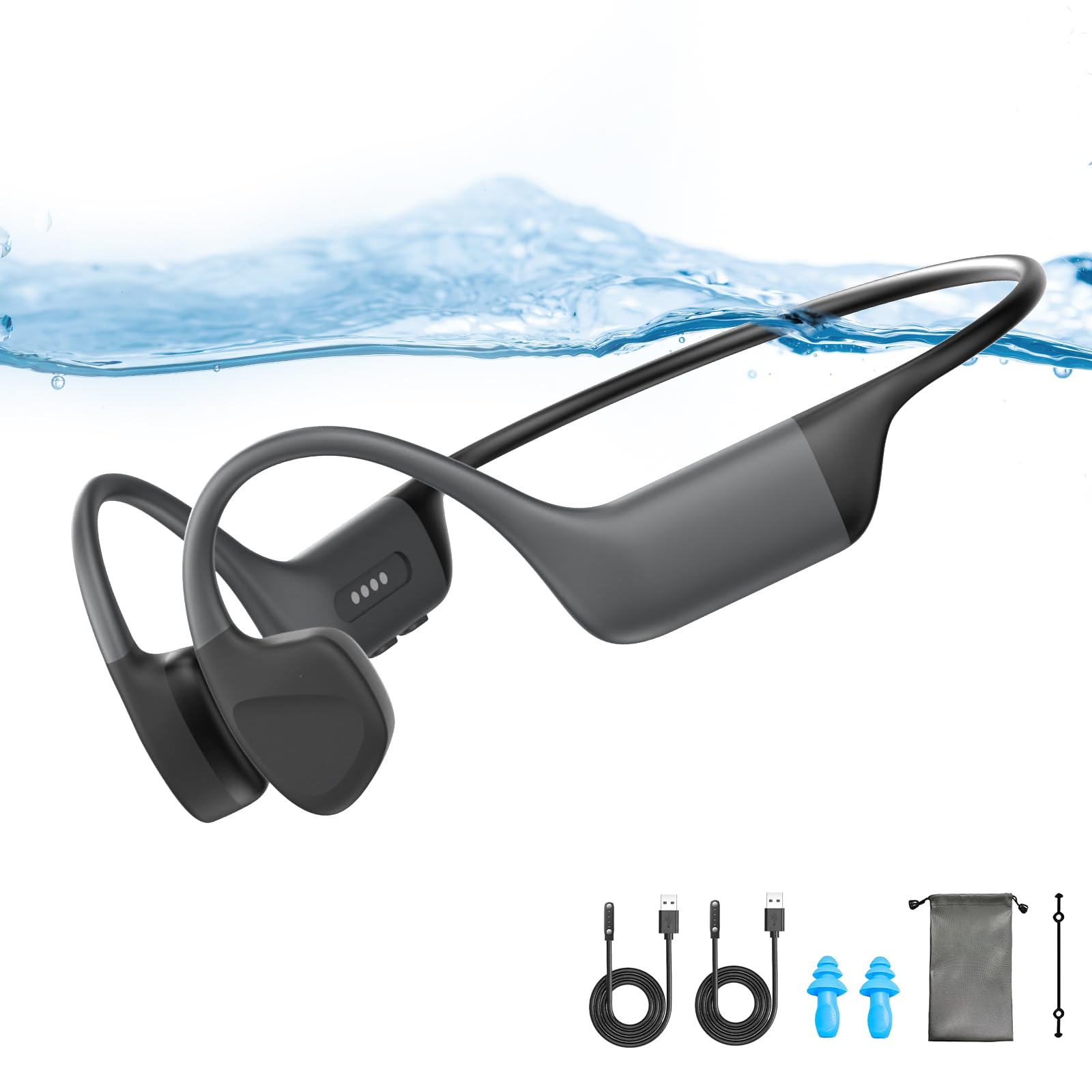 Cuffie da nuoto a conduzione ossea, impermeabili IP68, Bluetooth 5.4, cuffie integrate TF da 32 GB per nuoto, lettore musicale subacqueo, auricolari Bluetooth a orecchio aperto (nero)
