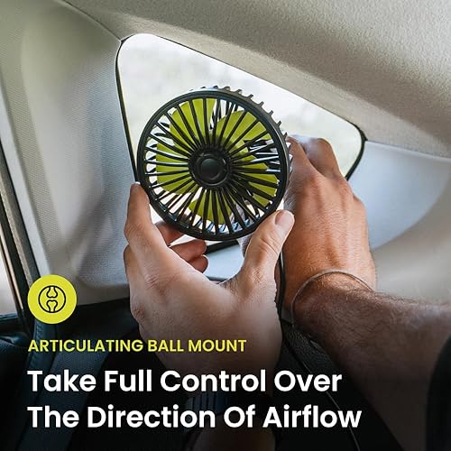 Miniatura 6 de Luno Ventilador de camping para coche alimentado por USB, montaje de bola articulado de múltiples velocidades, añade ruido blanco, soporte de